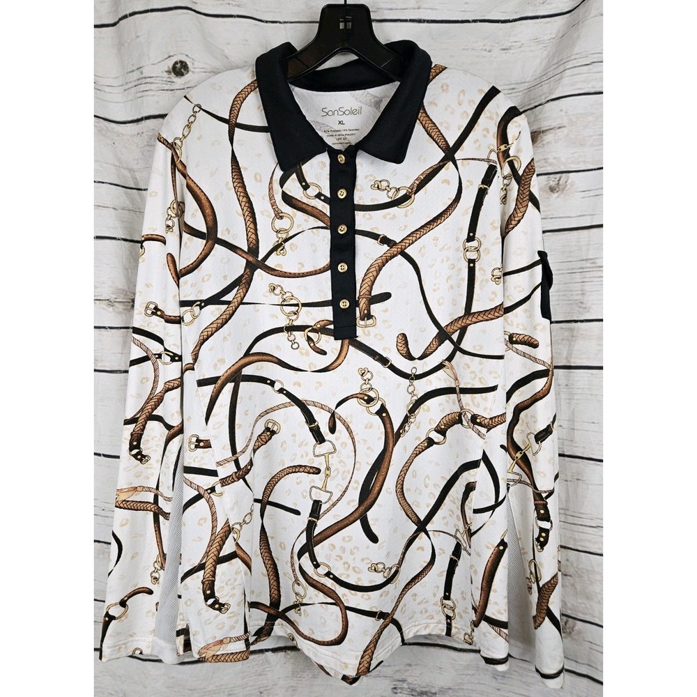San Soleil Equestrian Print Henley Top XL Pullover Womens UPF 50 Vented